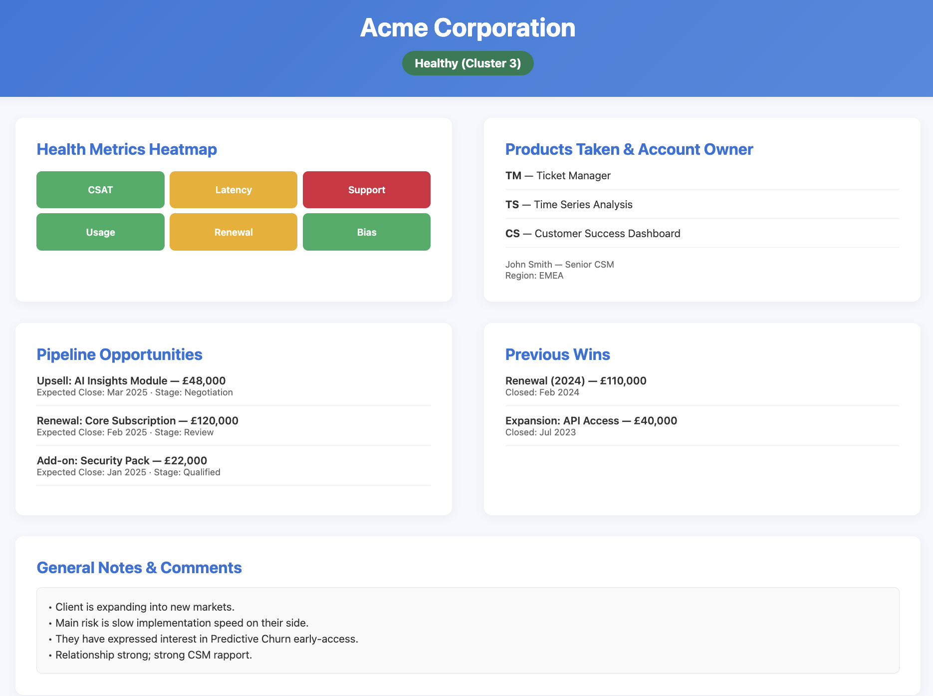Explainable AI narrative card